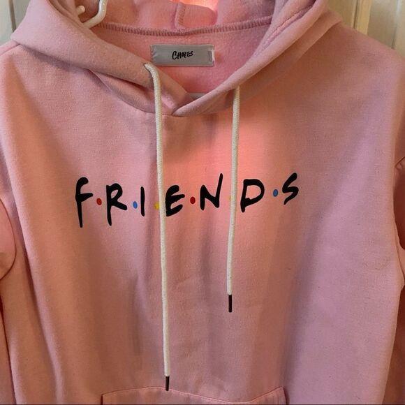 FRIENDS Pink Drawstring Long Sleeve Hooded Hoodie Sweatershirt Medium - Picture 3 of 7
